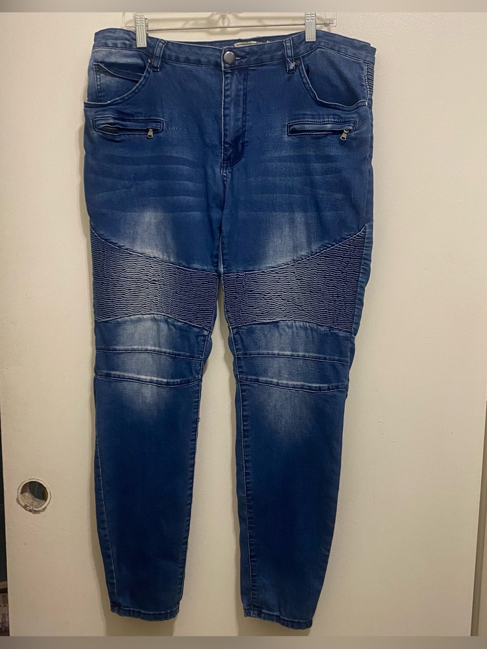 American Bazi Womens 1X XL 38x28 Dark Blue Denim Moto Jeans Biker Motorcycle